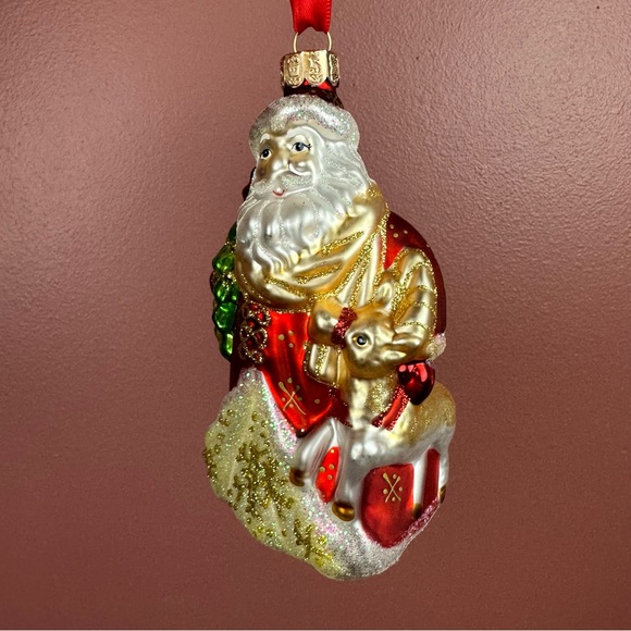 Waterford blown glass Santa ornament with reindeer glitter - Picture 3 of 7